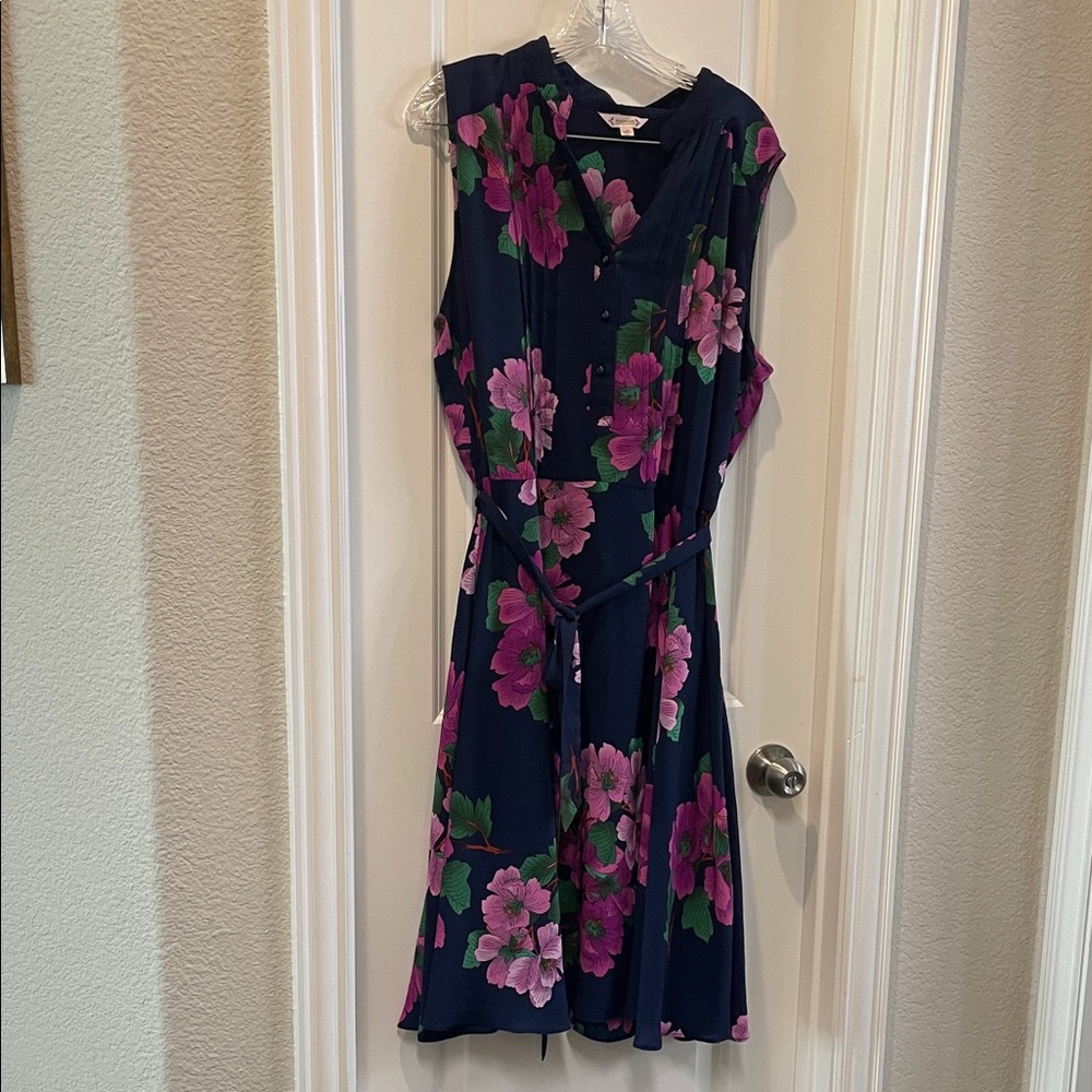 Nanette Lepore Navy and Pink Floral Midi Dress
